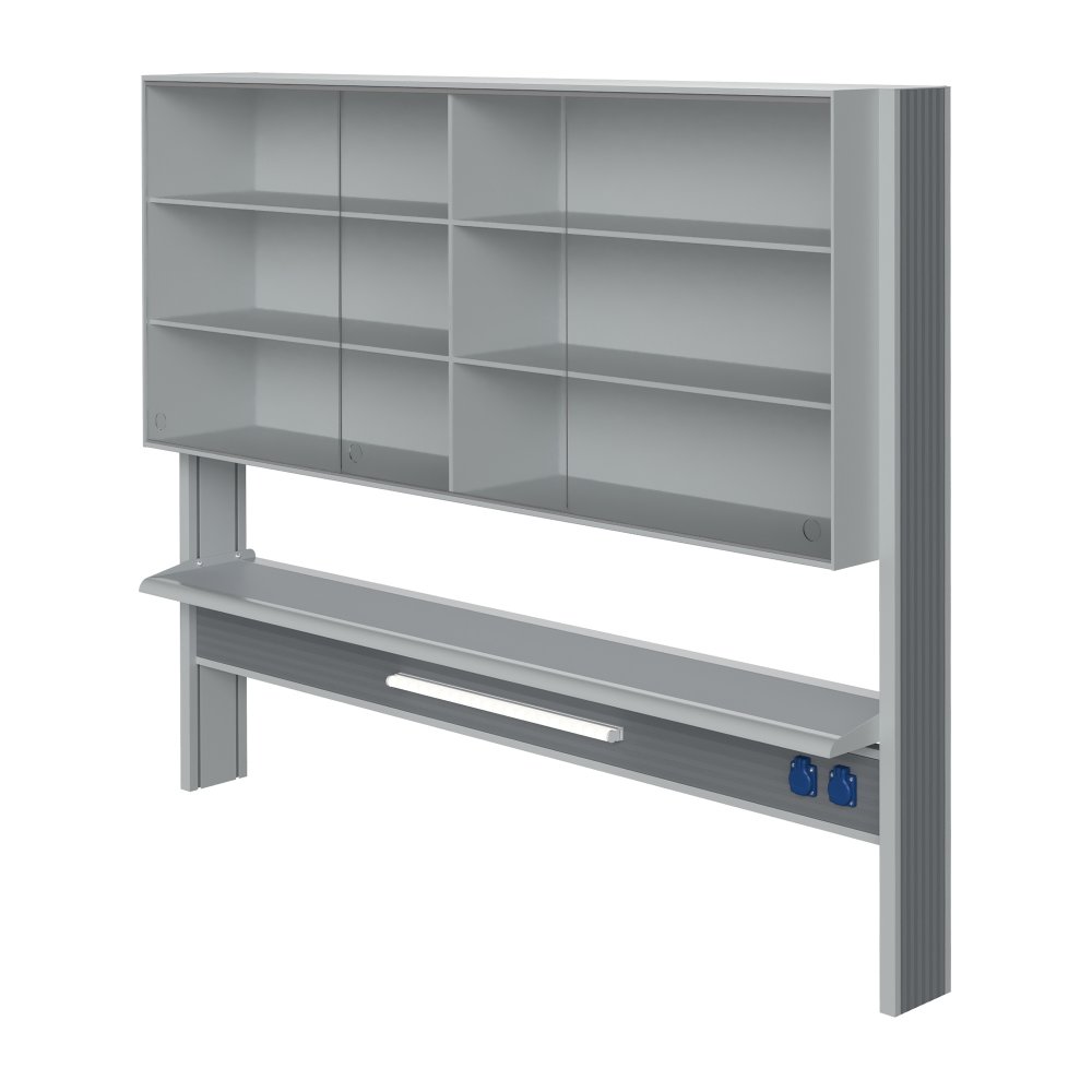 Технологический стеллаж со шкафом 750 мм для пристенного стола Mod. 1800 ТСПШ-75