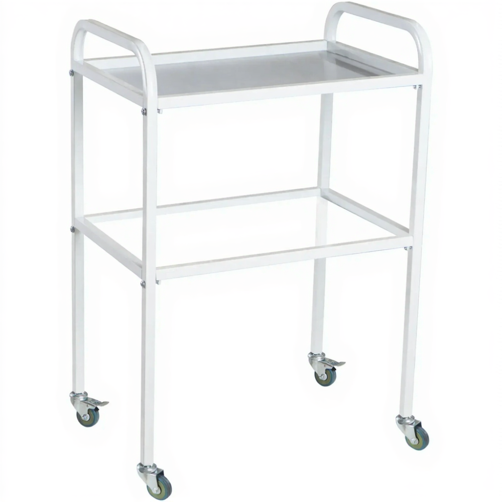 Стол медицинский инструментальный СМИ-02 (полки стекло, колёса серая резина)
