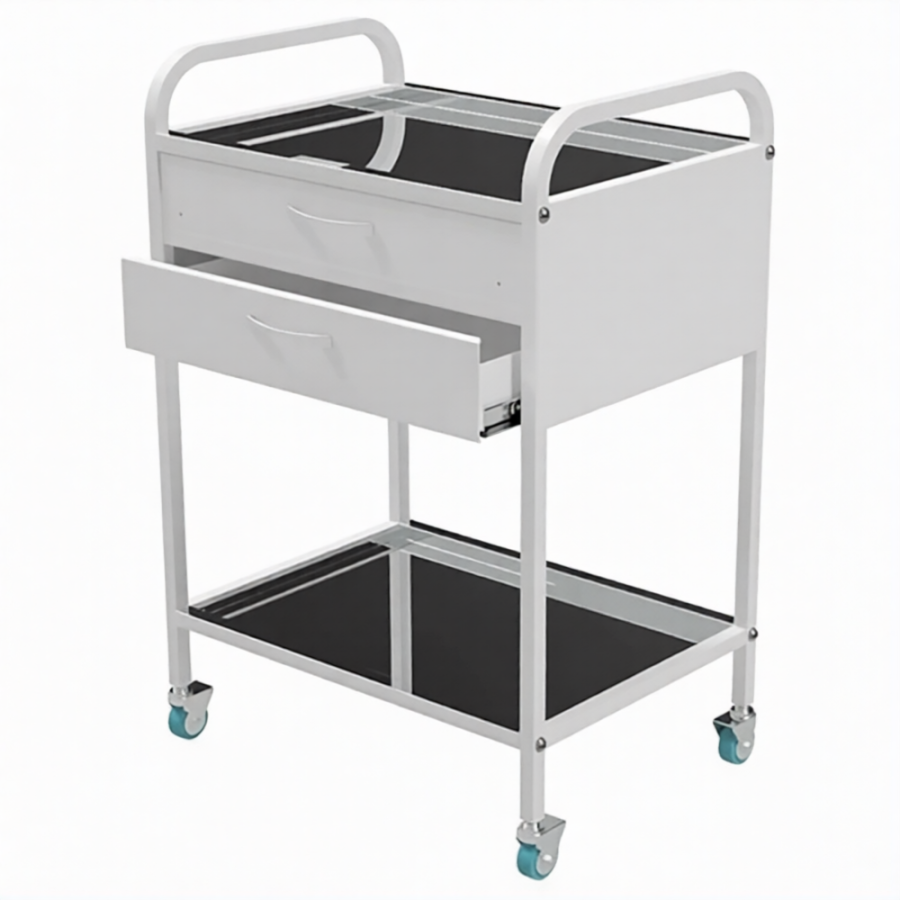 Стол медицинский инструментальный СМИ-02-02 (полки металл, колёса серая резина)