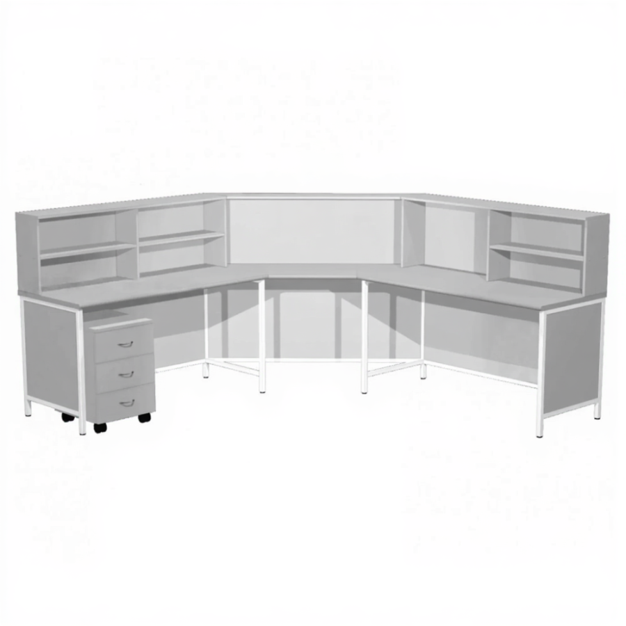 Стол-барьер рабочий на металлокаркасе ПМ-4 (ЛДСП серый, каркас белый)